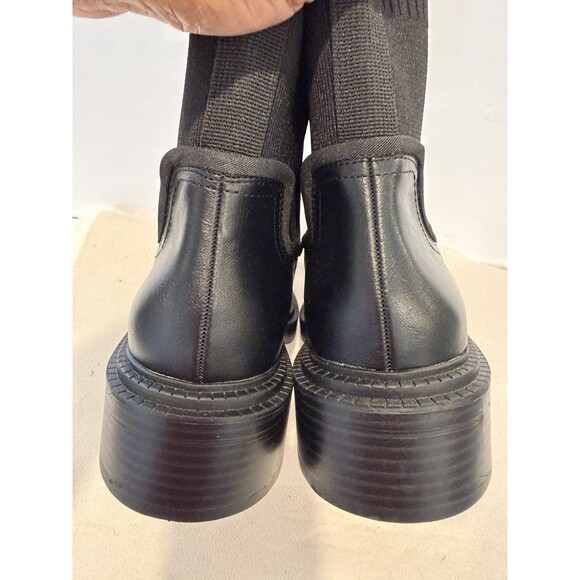 Zara Black Leather Black Ribbed Sock Ankle Boots Chelsea Women US 7.5 EUR 38 - Picture 12 of 15